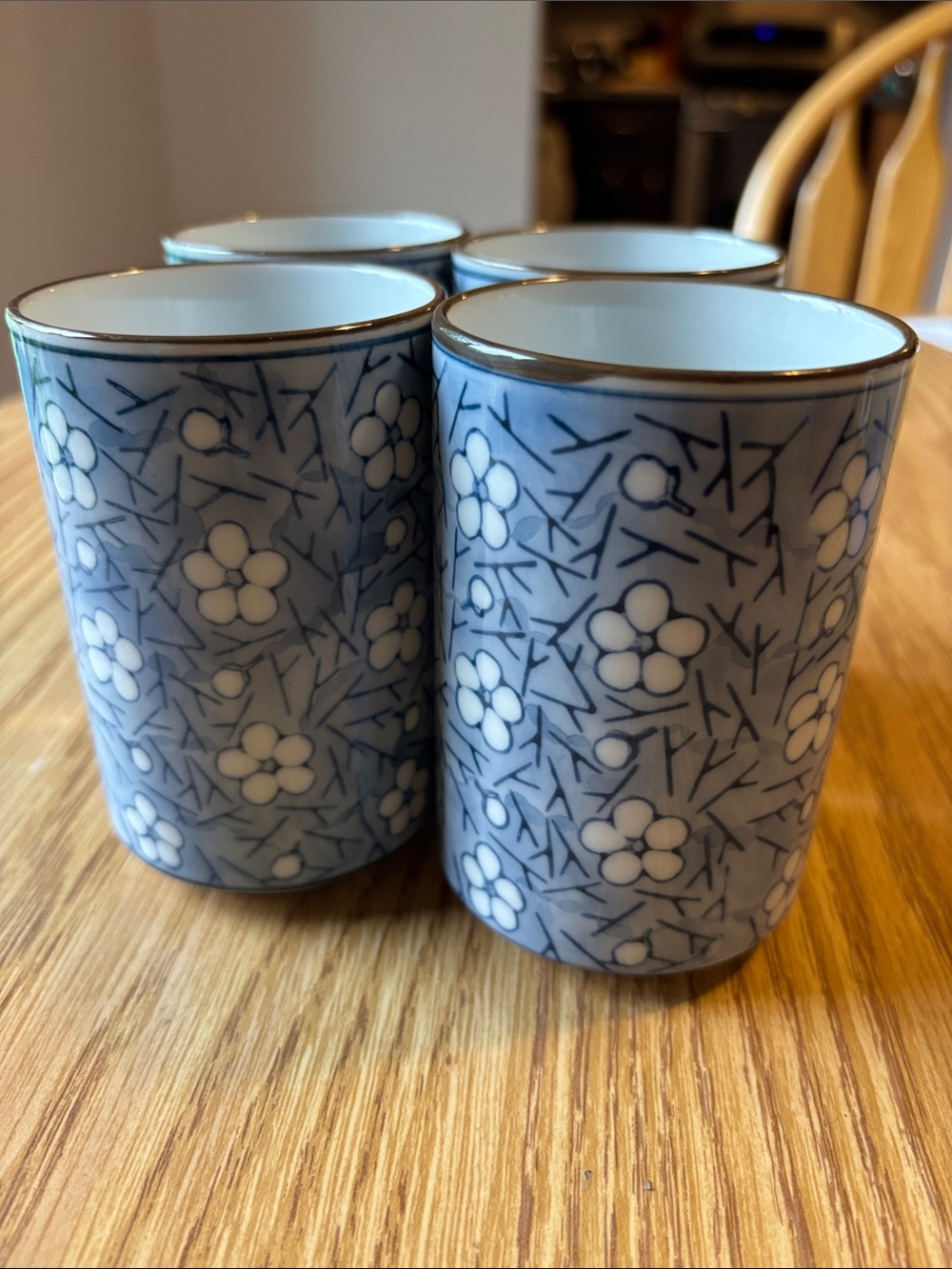 Blue Floral Ceramic Tea cups with Gold Rim - Set of 4